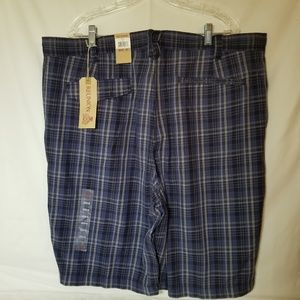 Reunion Shorts Size 42 Flat Front Blue Plaid